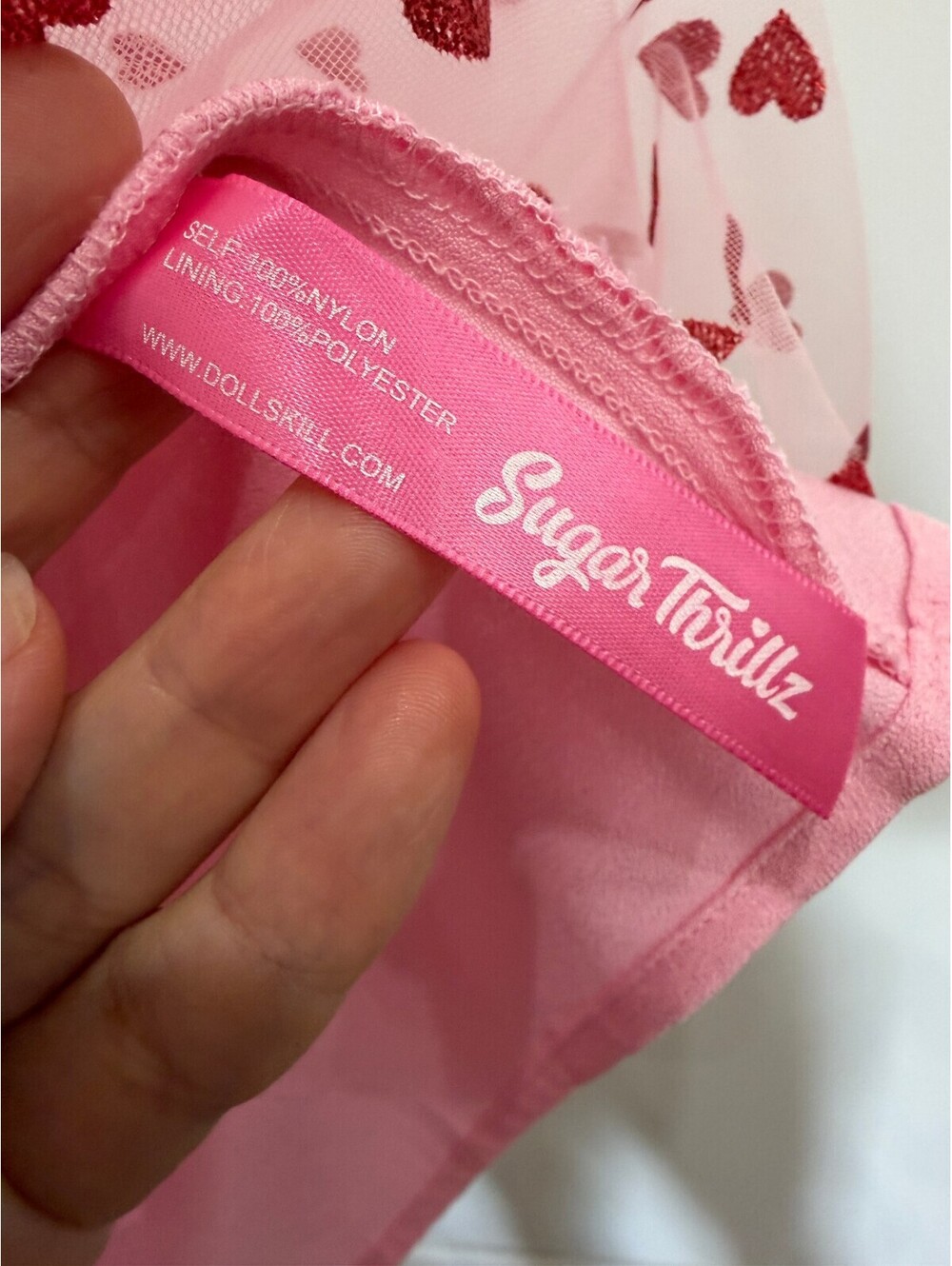 NWT 1x Sugar Thrillz Pink Heart Print Mesh Dress with Corset Detail - Picture 10 of 13